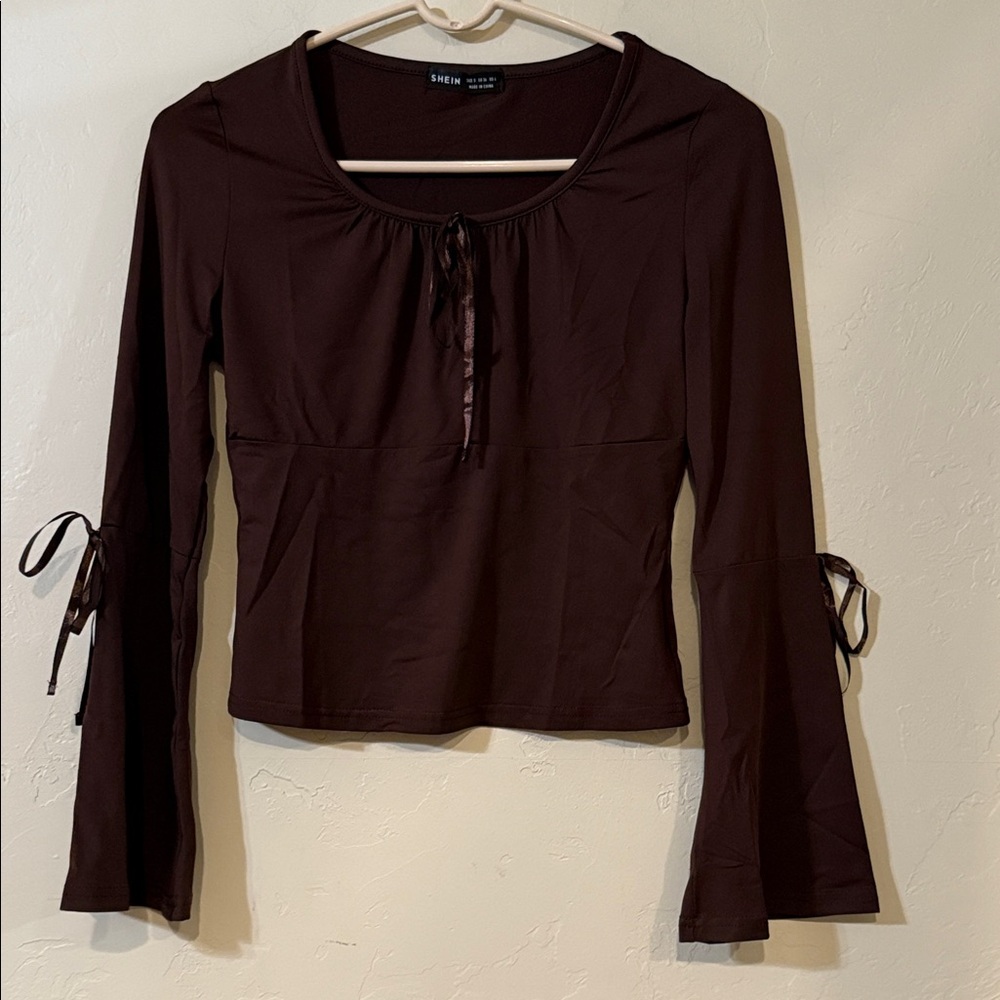 SHEIN Chocolate Brown Long Sleeve Blouse